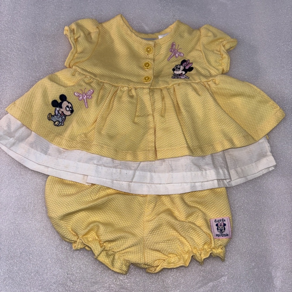 Rare Disney Babies 1980s Vintage baby‎ Mickey Mouse 3-6 Mo 2 Pc Dress/bloomers